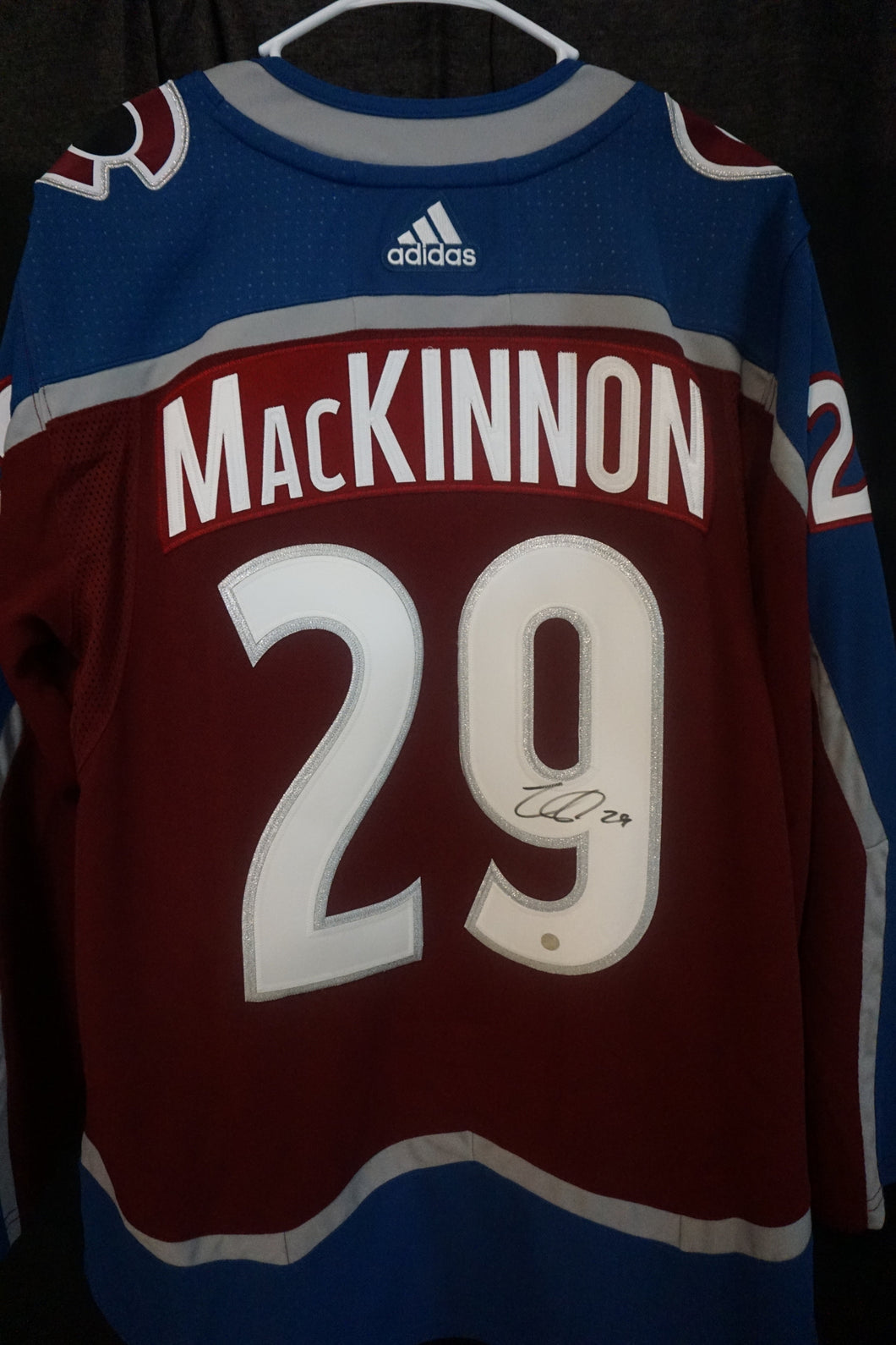 Nathan MacKinnon Signed Adidas Authentic Jersey - With fight Strap