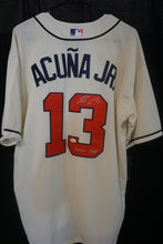 Load image into Gallery viewer, Ronald Acuna Jr Signed Nike replica Jersey with Script (Sabaner Soy)
